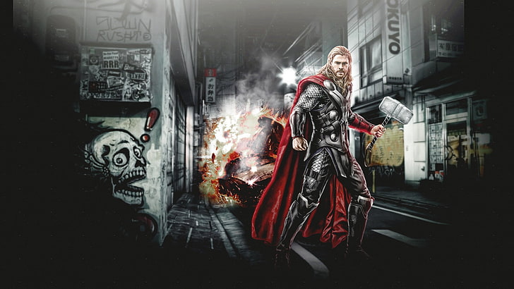 superhero, Thor, smoke - physical structure, one person, adult, HD wallpaper
