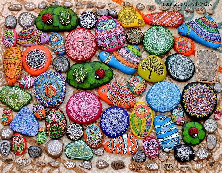 stone decor lot, abstract, multi colored, variation, choice, large group of objects