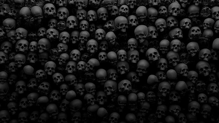 skulls wallpaper, monochrome, large group of objects, large group of people, HD wallpaper