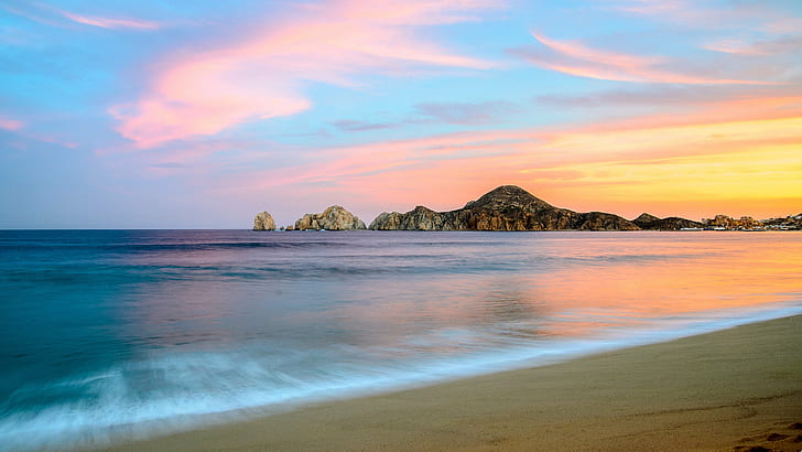 ocean waves during sunset, Cabo, Beach, Mexico, Nikon, baha, d7000, HD wallpaper