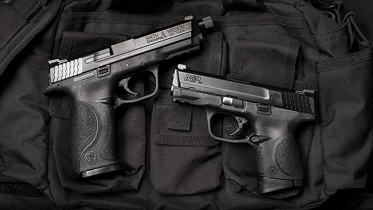 weapon, gun, firearm, trigger, smith and wesson, handgun, black and white, HD wallpaper