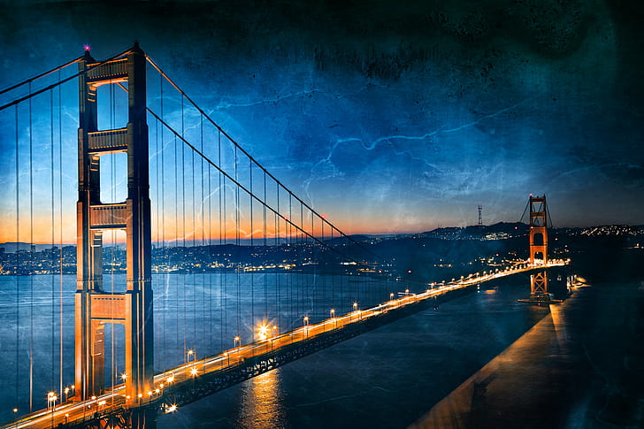 black bridge view, Golden Dawn, Gloomy, Ghost, Grunge, golden  gate  bridge, HD wallpaper
