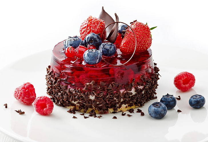 raspberry, blueberry, chocolate, strawberry, berries, Cake, HD wallpaper