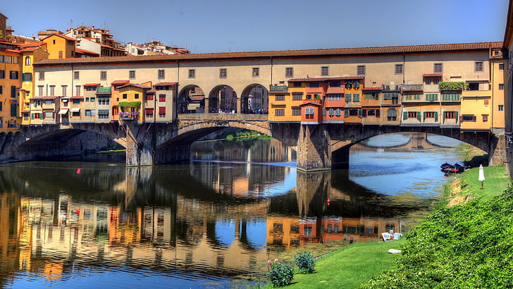 ponte vecchio, florence, italy, europe, amazing, bridge, reflected, HD wallpaper