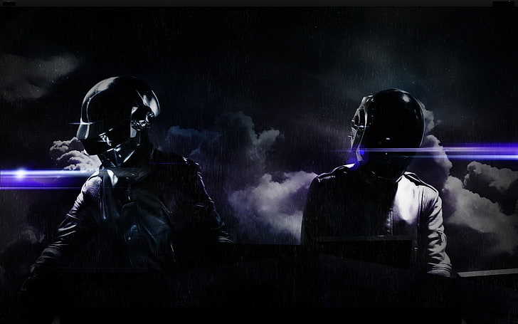 music, Daft Punk, artwork, dark, night, people, smoke - physical structure, HD wallpaper