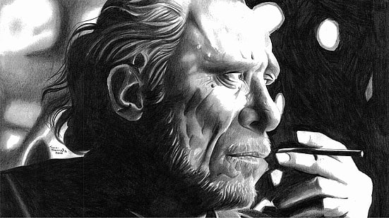 HD wallpaper: Charles Bukowski Thinking HD, art, pencil, smoking | Wallpaper  Flare