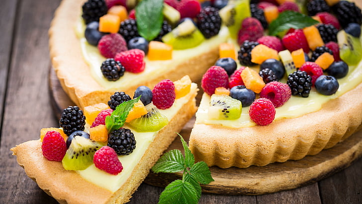 fruits, pie, dessert, food, sweetness, tart, frutti di bosco, HD wallpaper