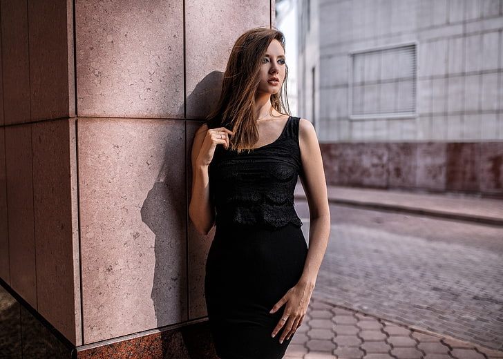 Disha Shemetova, black clothing, black dress, portrait, women, HD wallpaper