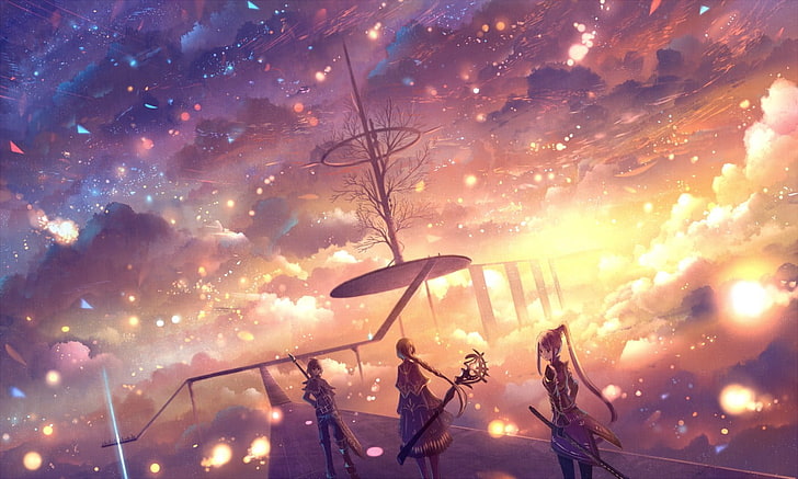 three anime characters wallpaper, fantasy art, bright, colorful, HD wallpaper