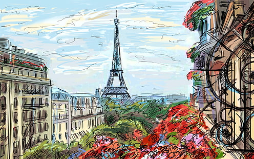 HD wallpaper: Eiffel Tower illustration, Eiffel Tower, Paris painting,  France | Wallpaper Flare