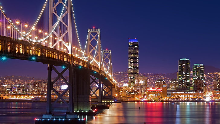 cityscape, bridge, San Francisco, architecture, night, built structure