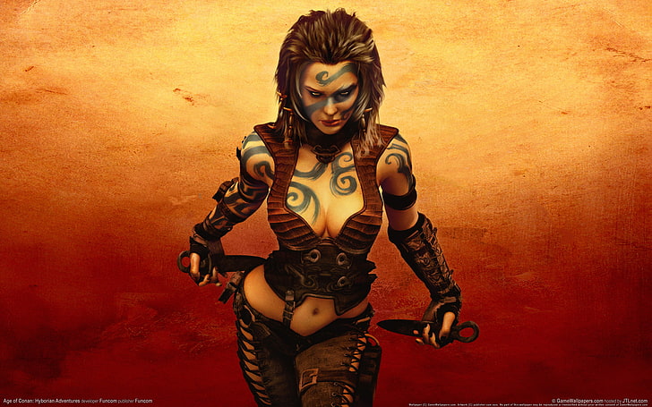 female character illustration, girl, dagger, Age Of Conan: Hyborian Adventures