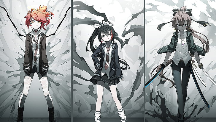 anime girls, school uniform, original characters, collage