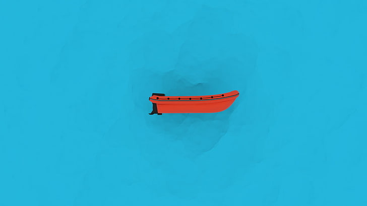 boat, low poly, minimalism, simple background, blue, nautical vessel, HD wallpaper