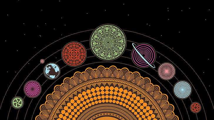 planetary alignment wallpaper, minimalism, space, universe, stars