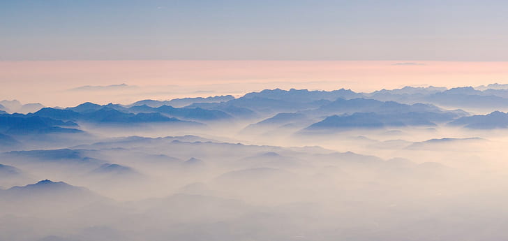 top view of clouds, Pyrenees, Dublin Bay, Girona, ryanair, mountain, HD wallpaper