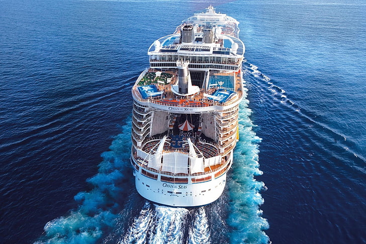 white cruise ship, sea, water, high angle view, nautical vessel
