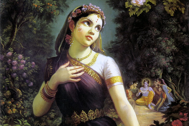 Hinduism, Radha and the Bee, women, HD wallpaper