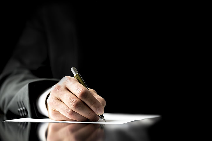 gray ballpoint pen, paper, business suit, contract, human hand, HD wallpaper