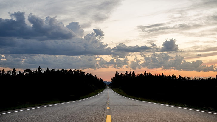 asphalt road, sunset, cloud - sky, the way forward, direction, HD wallpaper