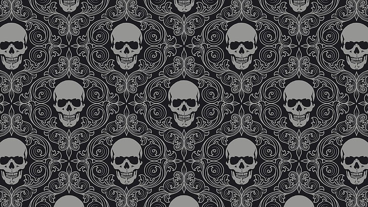 gray and black skull digital wallpaper, texture, symmetry, monochrome
