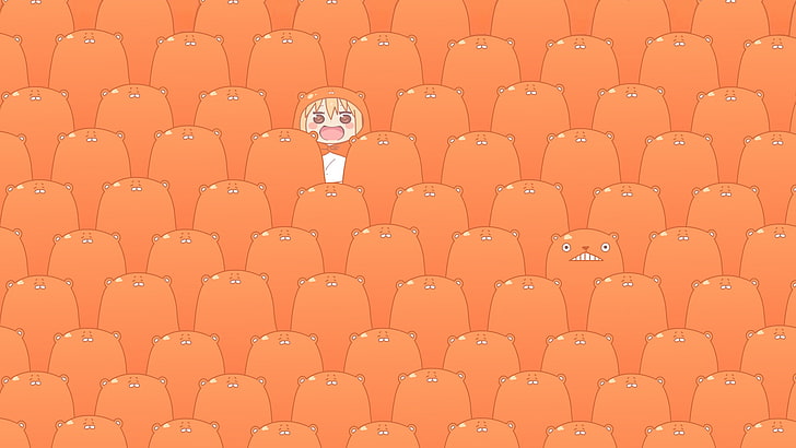 woman wearing orange bear costume anime character illustration