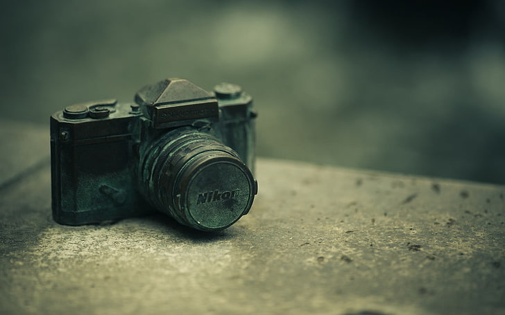 black Nikon DSLR camera, blurred, technology, selective focus, HD wallpaper