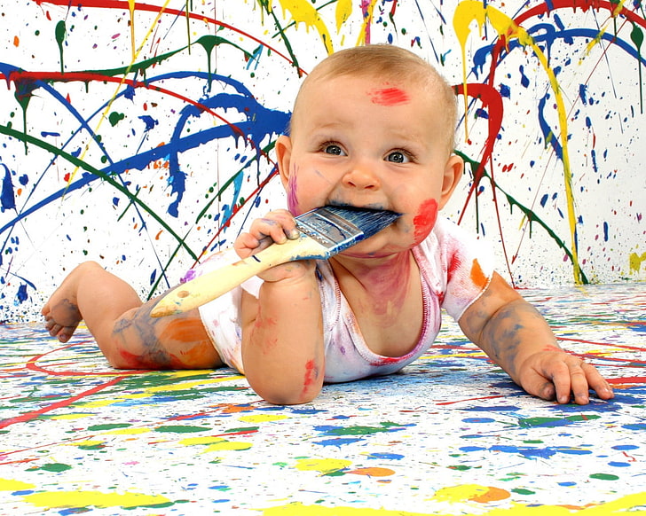 baby's white onesie, amusing, paint, dirty, funny, bully, child, HD wallpaper