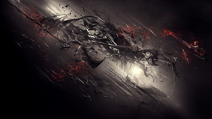 black and red abstract painting, 3D Abstract, digital art, dark, HD wallpaper
