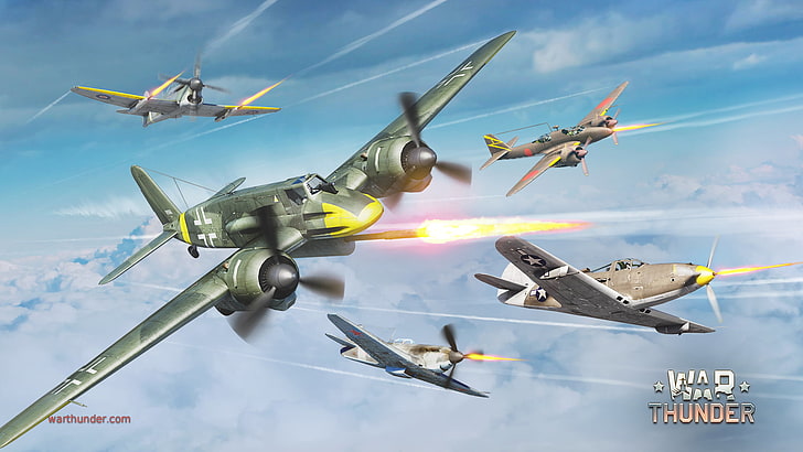 War Thunder game illustration, the sky, fighter, shooting, attack, HD wallpaper