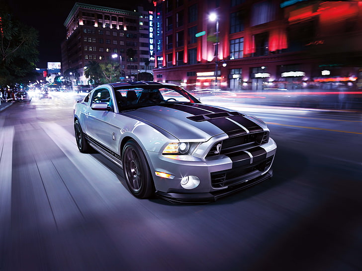 gray Ford Mustang, car, Shelby GT, motion blur, mode of transportation, HD wallpaper