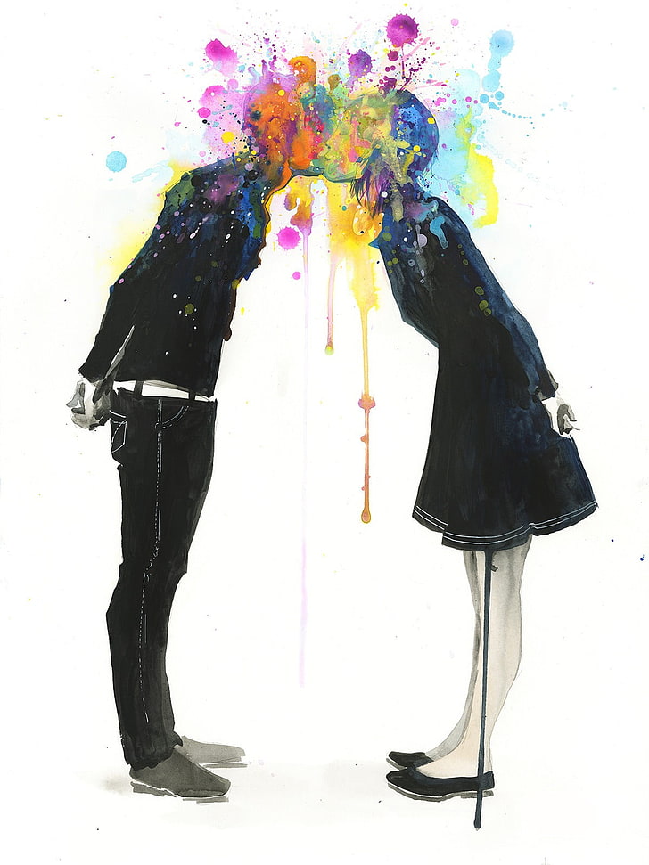 couple kissing artwork, lora zombie, classic art, zombies, colorful, HD wallpaper