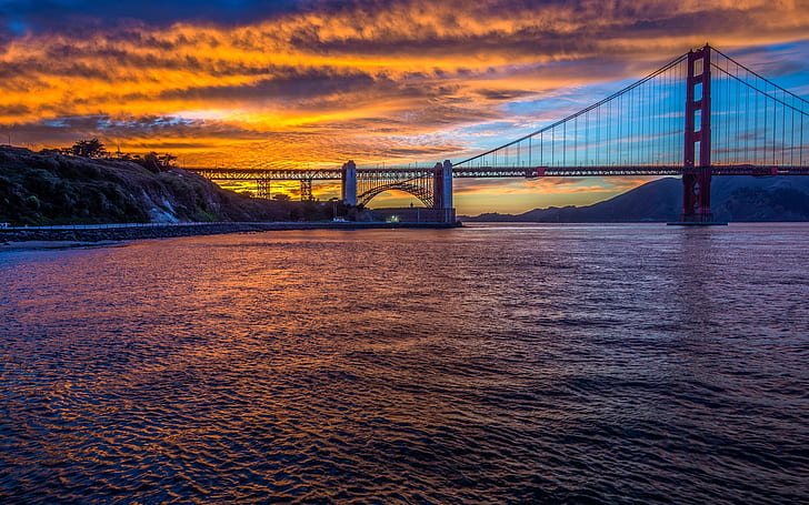 Golden Gate Bridge, San Francisco, California, USA, city, evening, strait, HD wallpaper