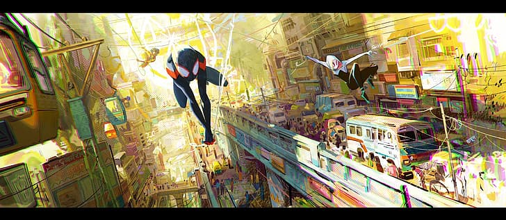 Spider-Man, spiderverse, Spider Gwen, Miles Morales, ultrawide, HD wallpaper