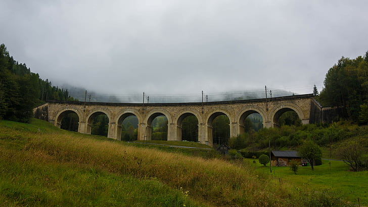 railway, bridge, HD wallpaper