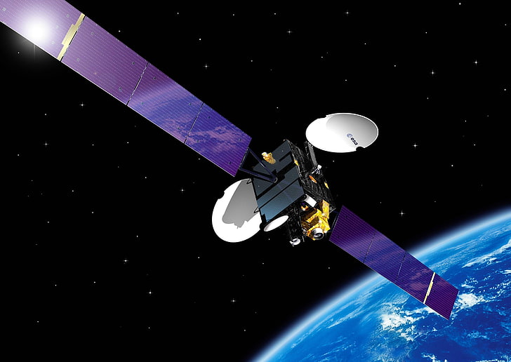 space satellite, station iss, world, orbit, stars, night, technology
