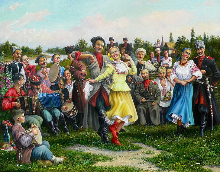 man and woman dancing illustration, holiday, art, Cossacks, Andrey Lyakh