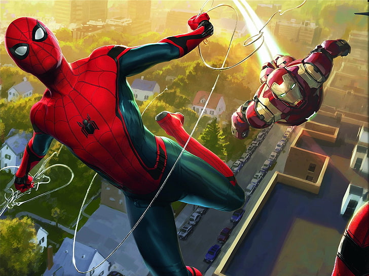 Marvel Spider-Man and Iron Man digital wallpaper, Spider-Man: Homecoming