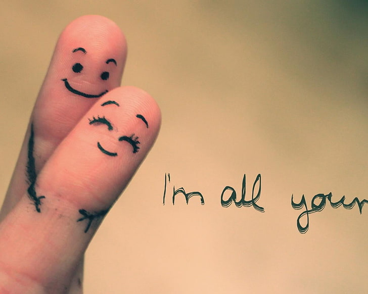 left person's index finger and middle finger with text overlay, I'm All Yours text, HD wallpaper
