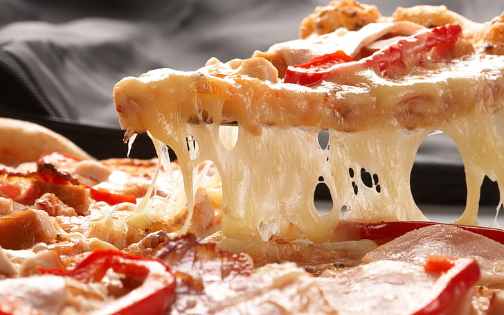 pizza with sliced meat, piece, cheese, pastries, food, gourmet, HD wallpaper