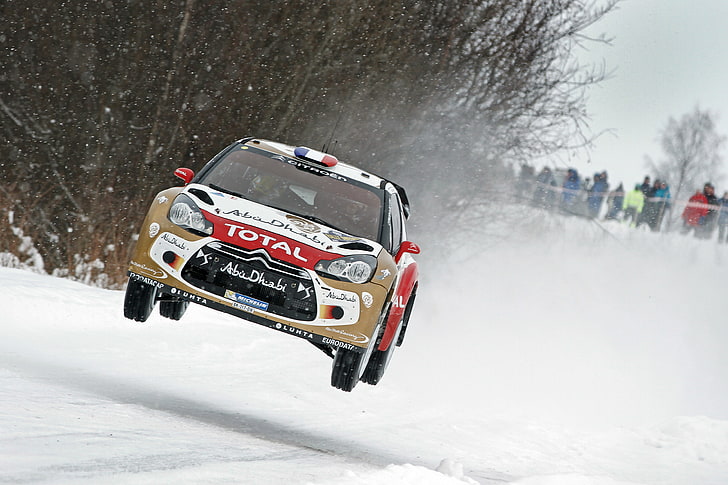 Winter, Snow, Citroen, DS3, WRC, Rally, Sebastien Loeb, The front, HD wallpaper