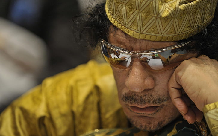 Muammar al Gaddafi, men's silver framed sunglasses, libya, officer, HD wallpaper