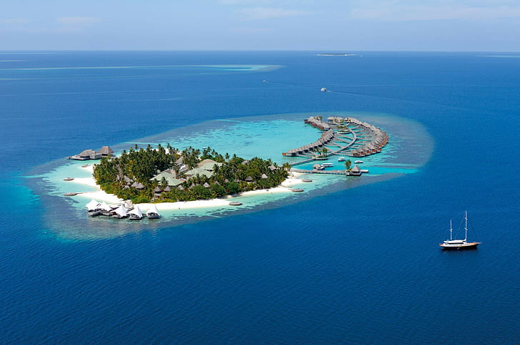 Maldives, Island, fesdu, background, widescreen, fullscreen, bungalow, HD wallpaper