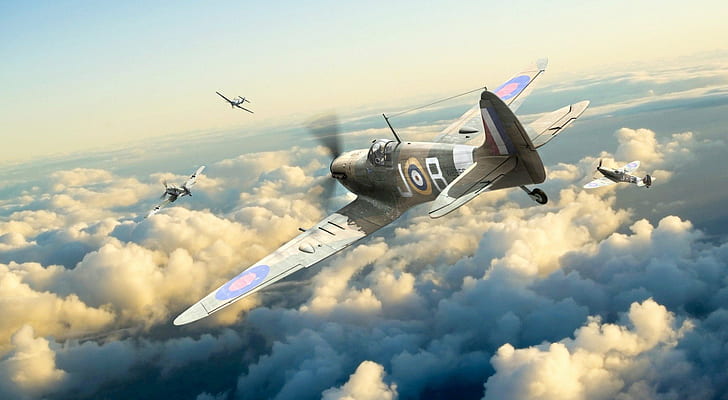 Battle Of Britain, Dogfight, Messerschmitt Bf 109, Supermarine Spitfire, HD wallpaper