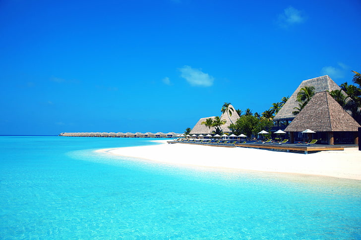 4K, Beach resort, Anantara Kihavah Maldives Villas, Island, HD wallpaper