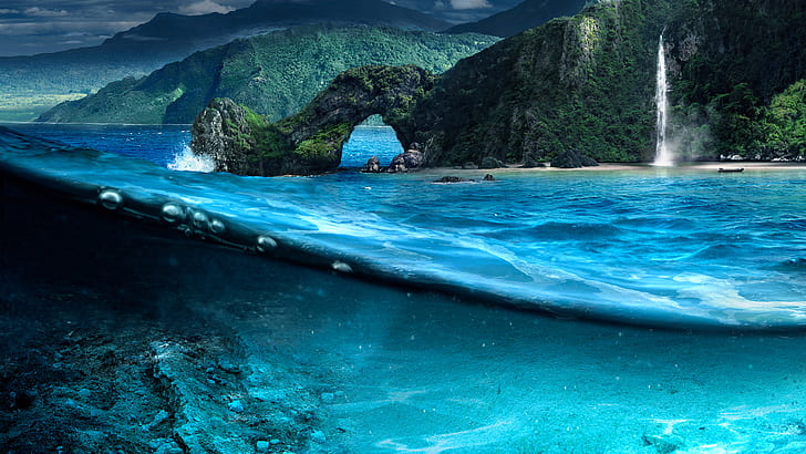Tropical Underwater Ocean Beach Waterfall Arch Far Cry HD, nature