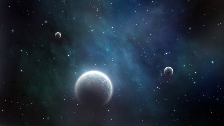 black and gray and black laptop computer, space, planet, stars, HD wallpaper