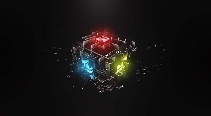 Dark Cube RYB, black and multicolored cube with gemstones, Artistic, HD wallpaper