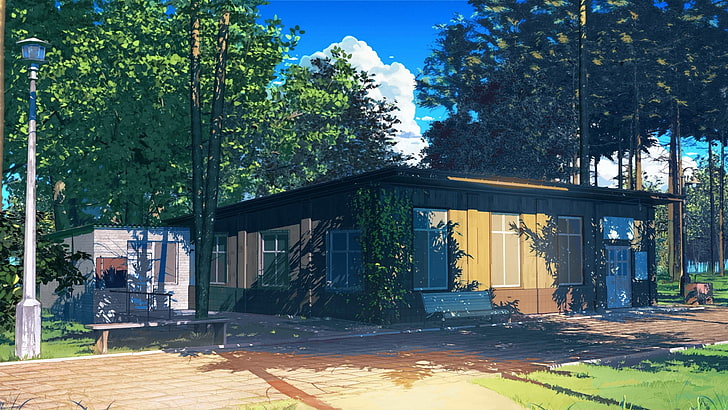 brown painted house, ArseniXC, Everlasting Summer, tree, plant, HD wallpaper