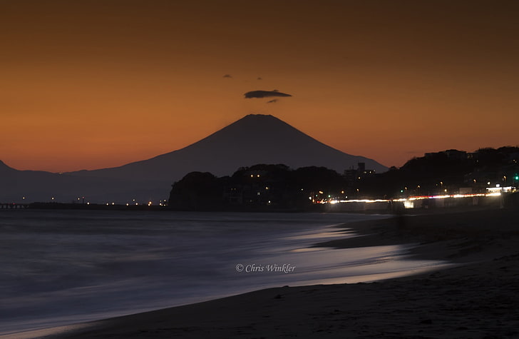 Mount Fuji at Sunset, Asia, Japan, Beach, Sony, Seaside, Coast, HD wallpaper